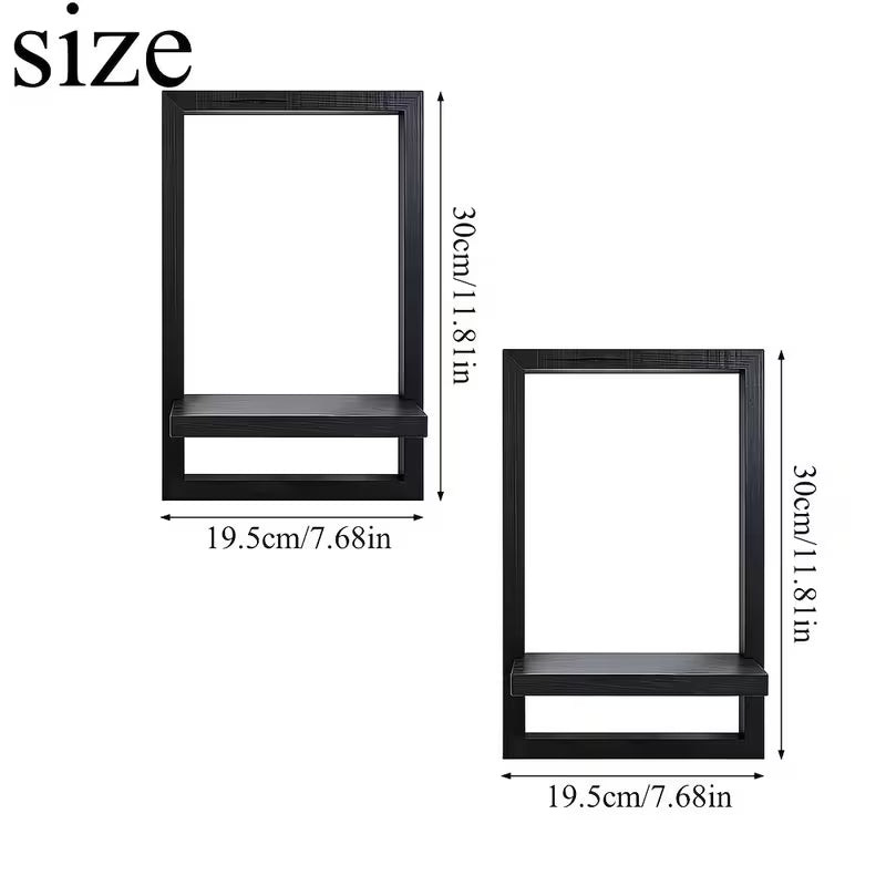 Set of 2 Black Floating Wall Shelves - Rustic Wood Display Shelves